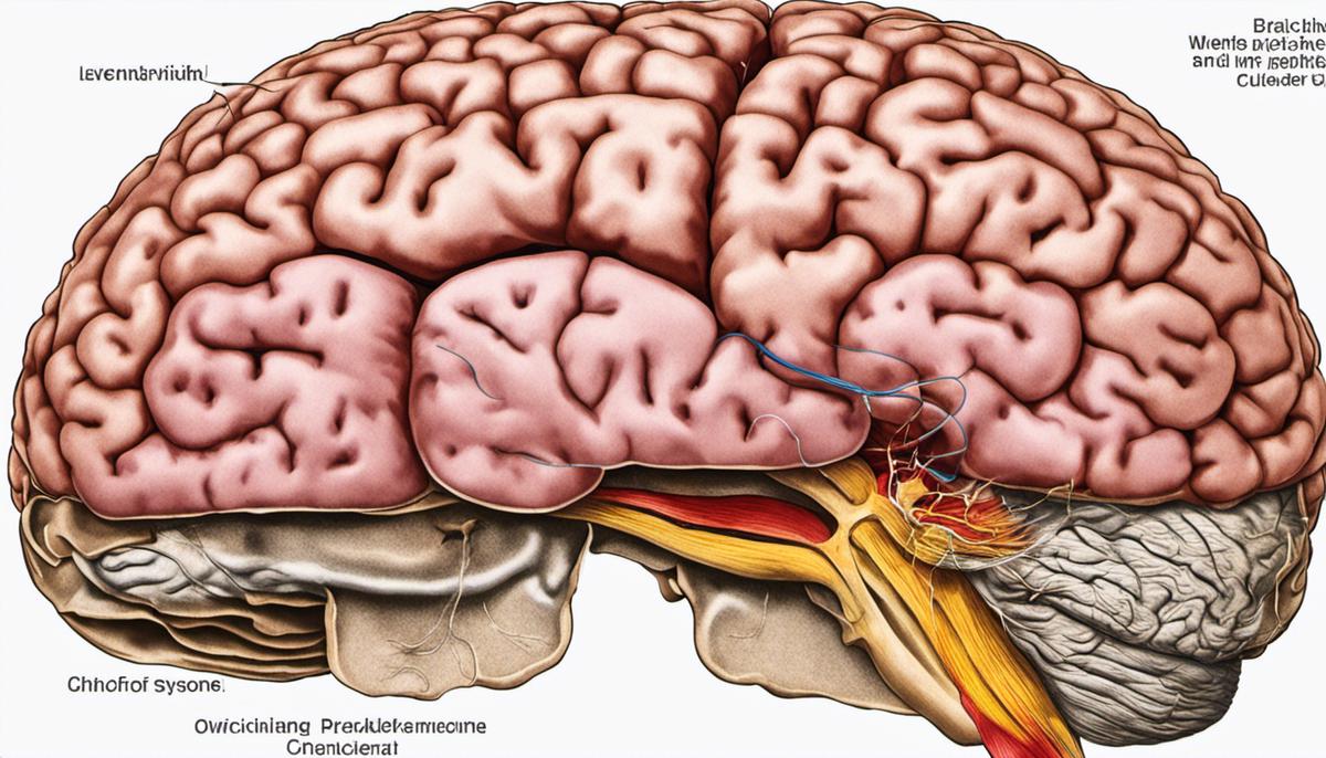 Illustration showing a brain with highlighted areas affected by Wernicke-Korsakoff Syndrome.