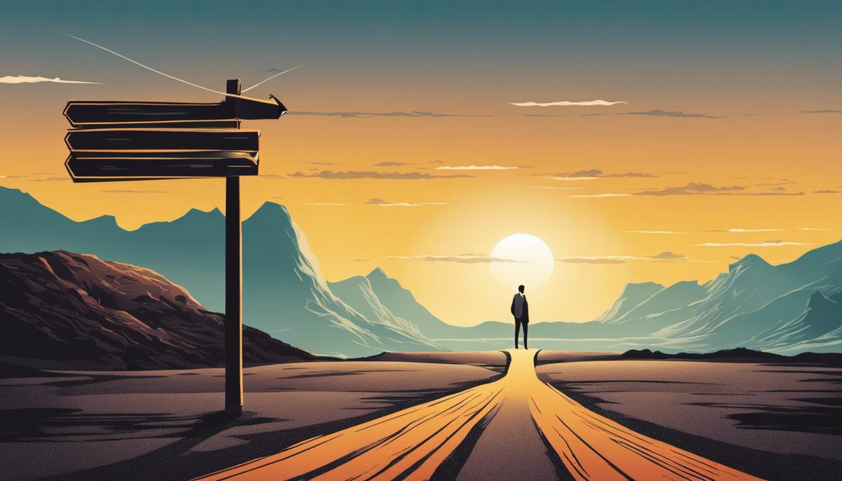 Illustration of a person standing at a crossroads, symbolizing making a career move