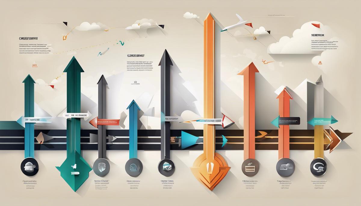 Illustration of various arrows representing career shifts and progression