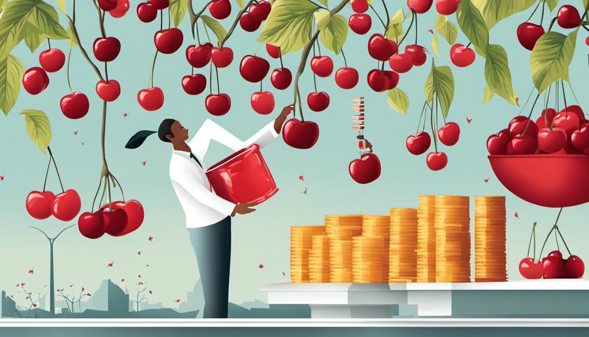 Illustration depicting different data being picked and selected, symbolizing the act of cherry-picking in statistics.