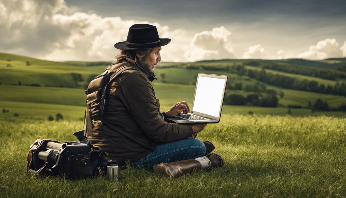 An image depicting a person with a camera and a laptop, symbolizing the concept of citizen journalism.