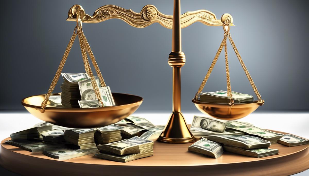 An image representing the topic of compensation and benefits, showing a balance scale with money and benefits on either side.