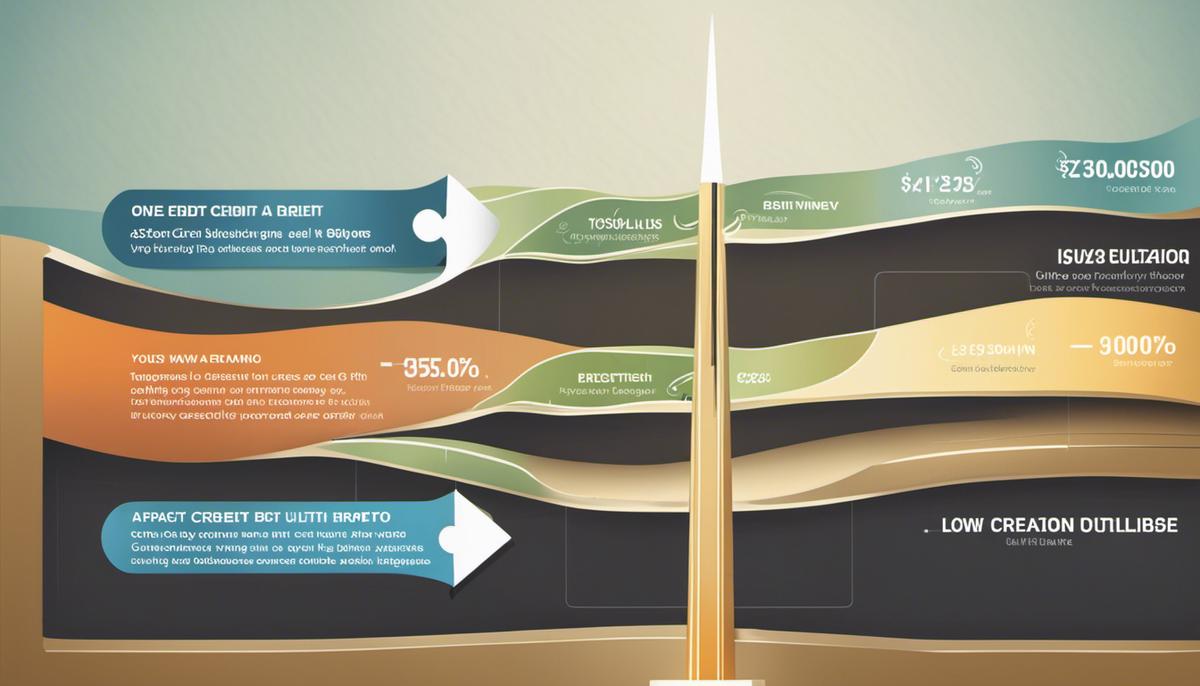 Image illustrating the impact of a low credit utilization ratio on your credit score, showing a scale with one side representing low credit utilization and the other side representing high credit utilization.