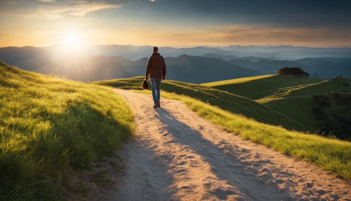 A person walking on a clear path towards a bright light, representing the journey towards a debt-free life.