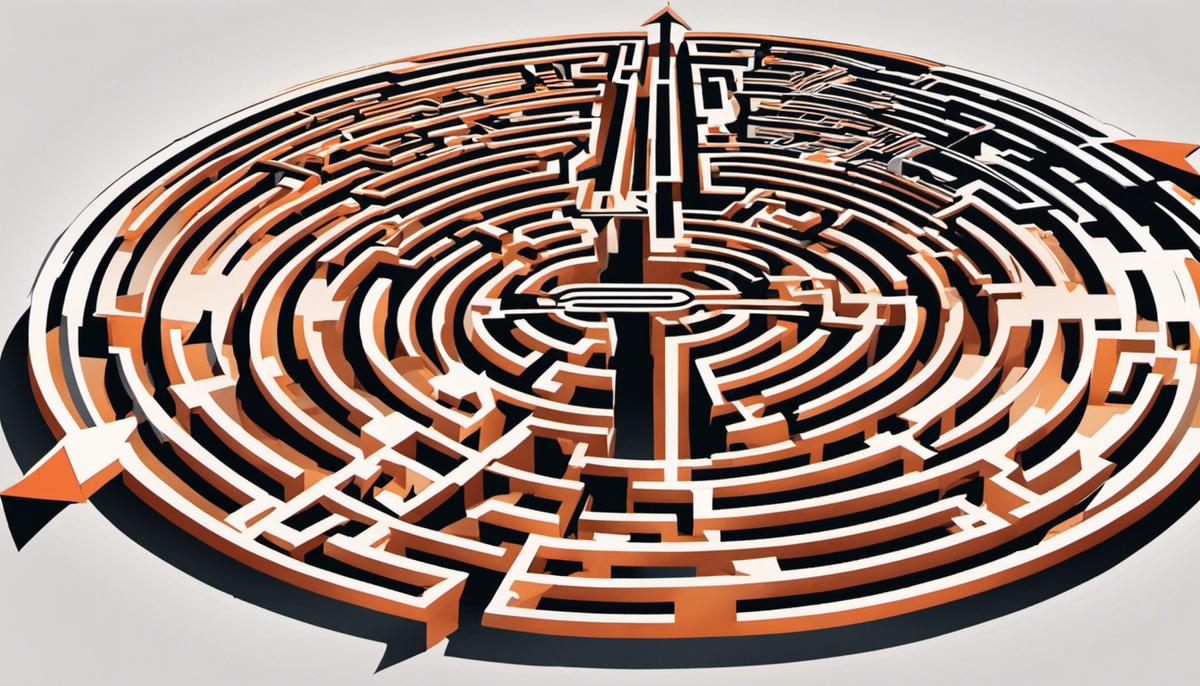 Illustration of a labyrinth with an arrow indicating career progression