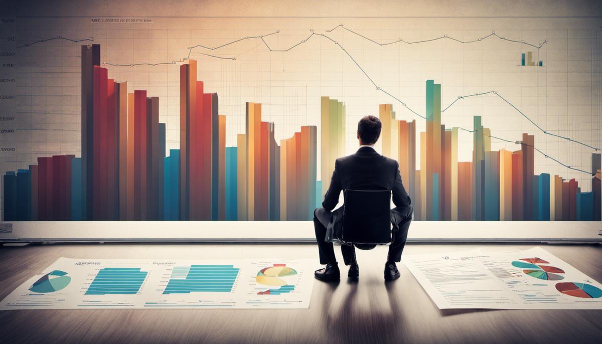 An image of a person looking at a financial chart, symbolizing the need for monitoring, reviewing, and adapting financial strategies for sustained growth.