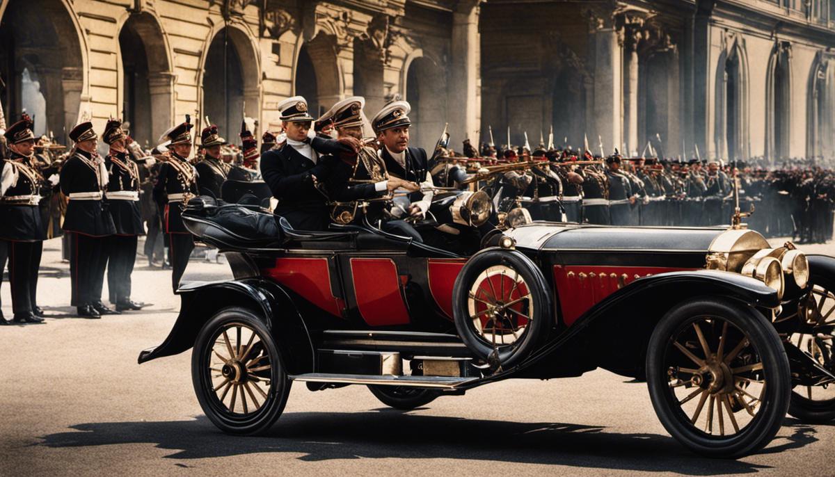 An image depicting the assassination of Archduke Franz Ferdinand with dashes instead of spaces