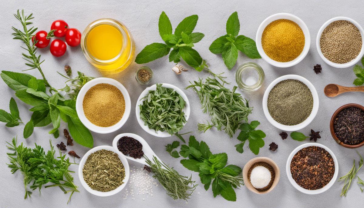 Picture of various herbs and ingredients used in home remedies for gray hair