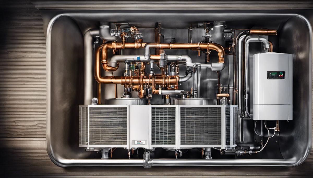 Image of a heat pump, showing its internal components and how it works