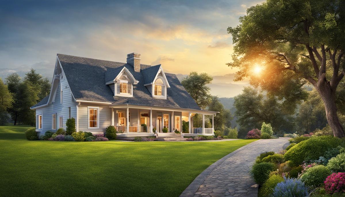 Image of a house with a perspective view towards a beautiful landscape