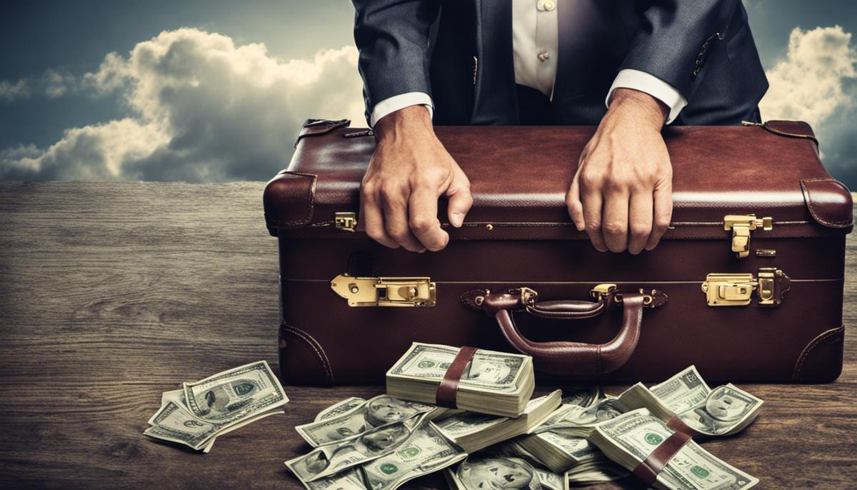 Image depicting hands holding a suitcase overflowing with money, representing the concept of investment planning and wealth creation.