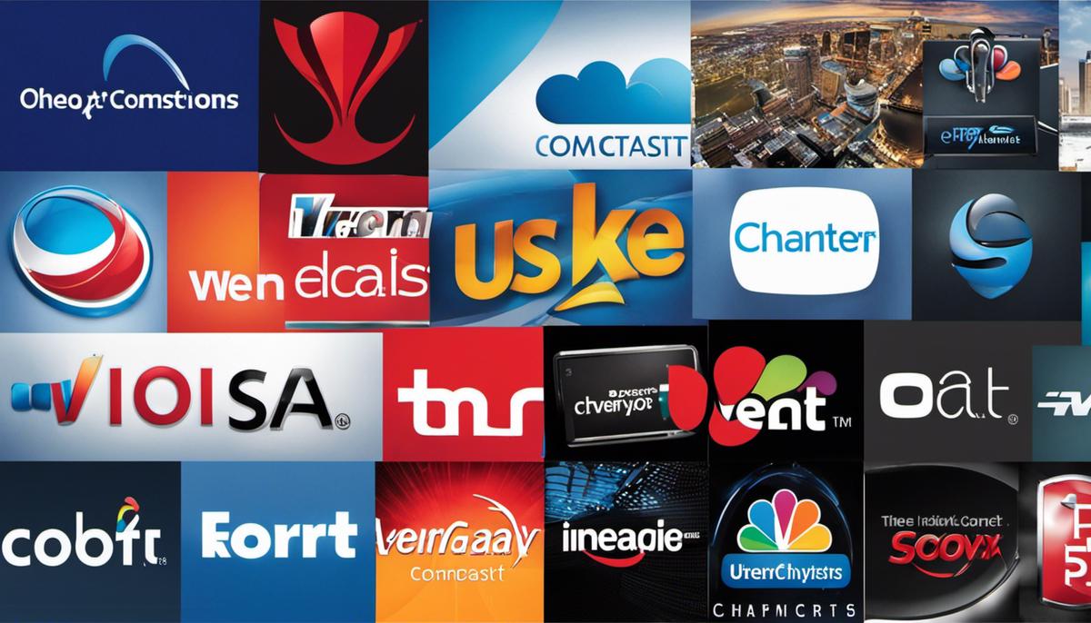 Four company logos representing Comcast, Charter Communications, AT&T, and Verizon, who are the key players in the US internet service provider (ISP) market.