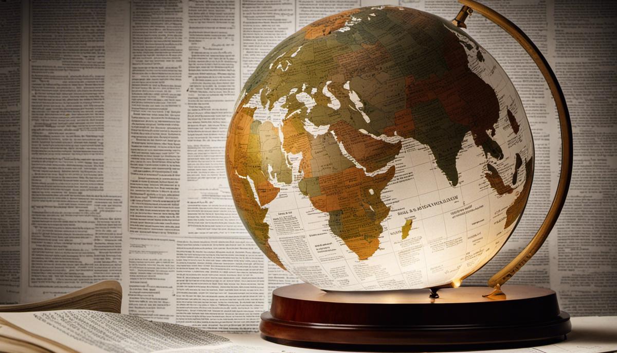 A picture of a globe with news articles and photos on its surface, representing the concept of media objectivity and journalism ethics