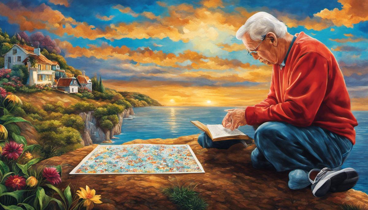 Image depicting a person engaged in mental exercises, such as solving a puzzle or reading, as a means to promote brain health and potentially prevent dementia.