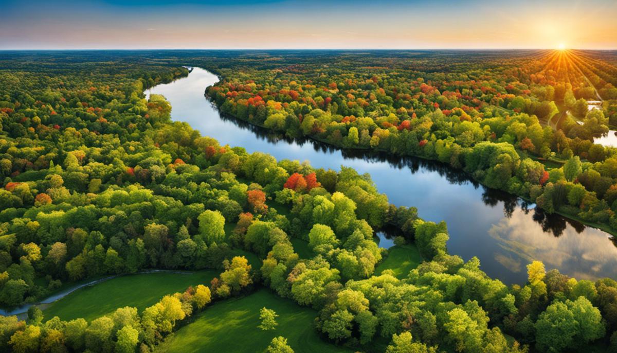 Image of the Ontario Greenbelt, showing the diverse ecosystems and farmlands within it.