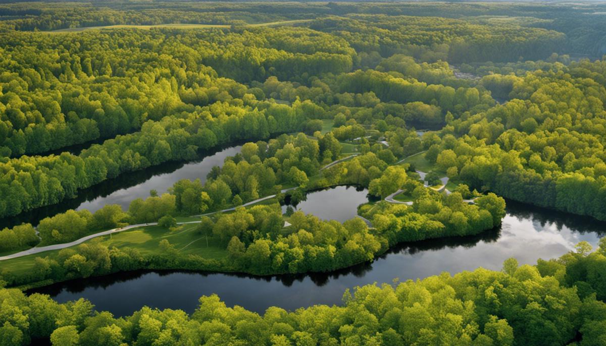 Image describing the establishment of Ontario's Greenbelt: Strategic Steps and Provenance, showing the protected green spaces and agricultural lands surrounded by urban areas.