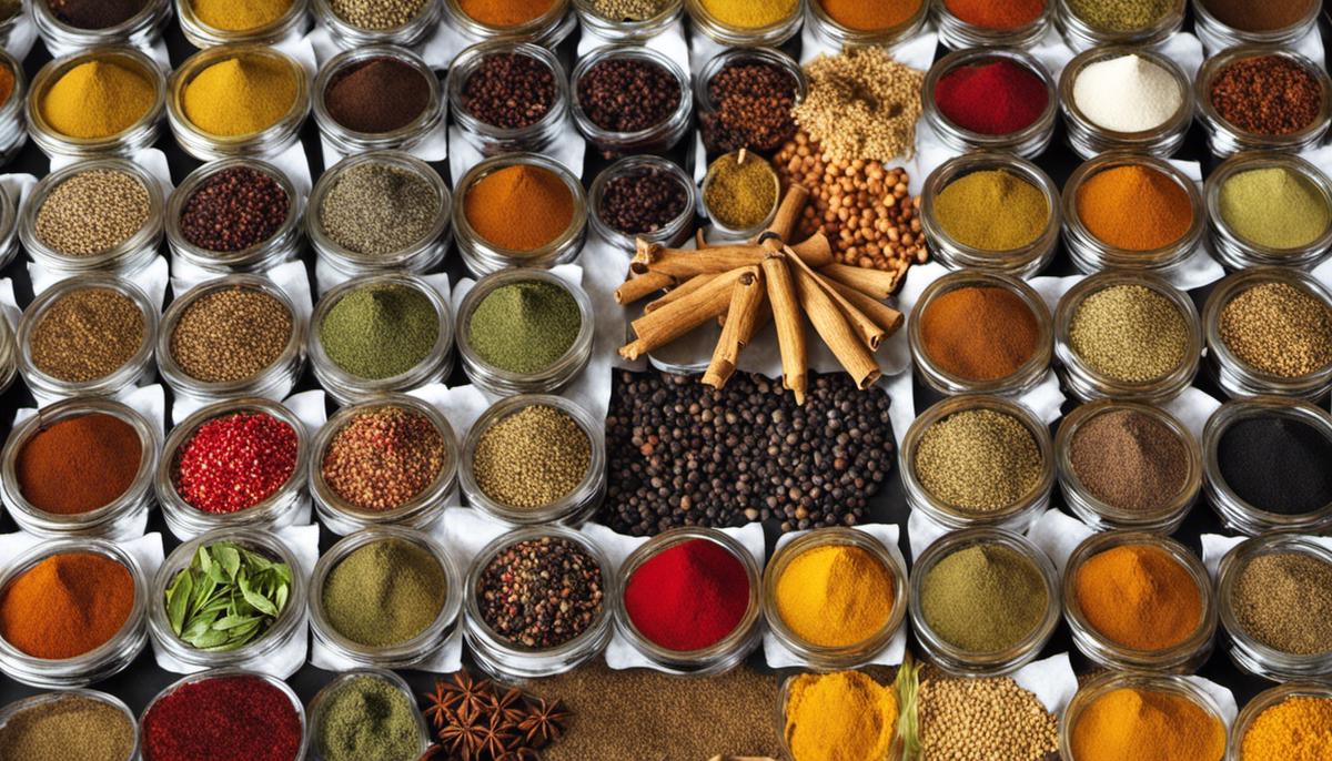 A diverse collection of seasonings and spices, symbolizing the different flavors and health implications discussed in the text.