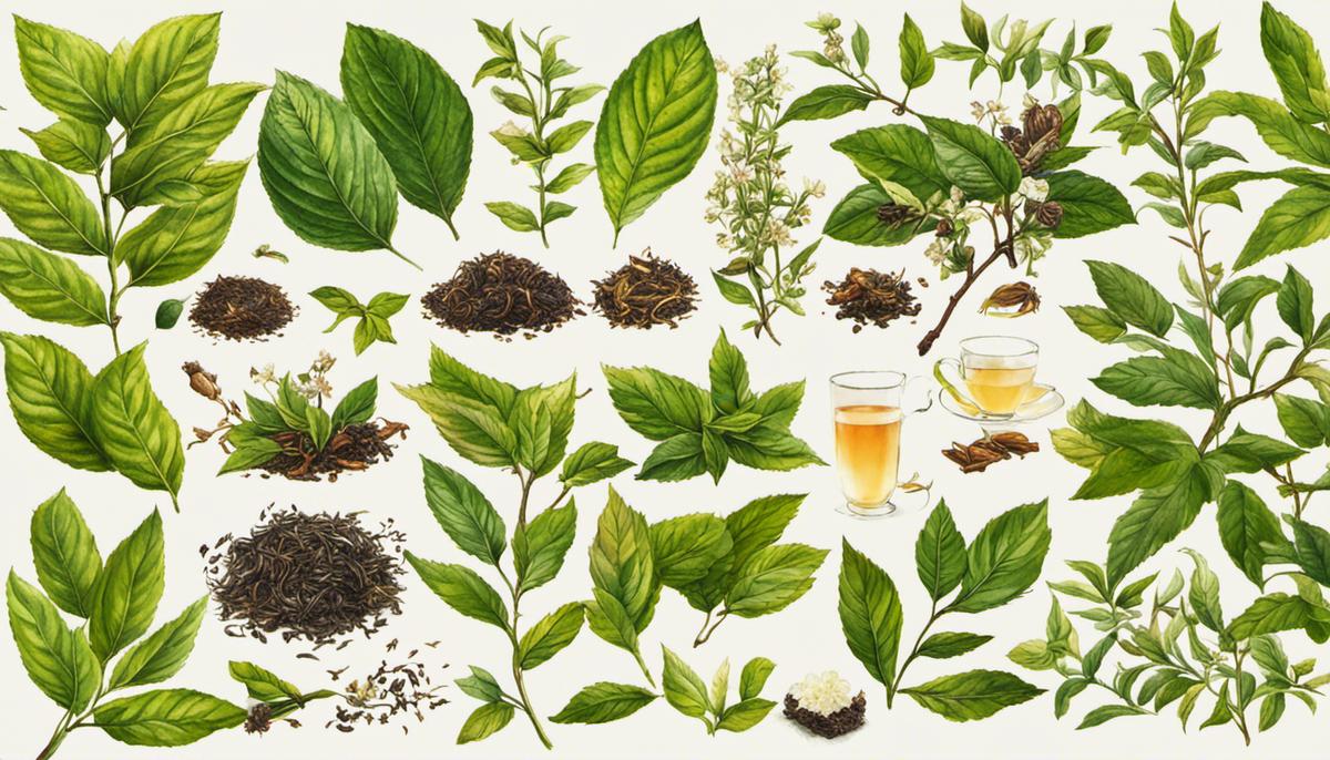 A variety of tea leaves that represent the different types of tea discussed in the text, with dashes instead of spaces