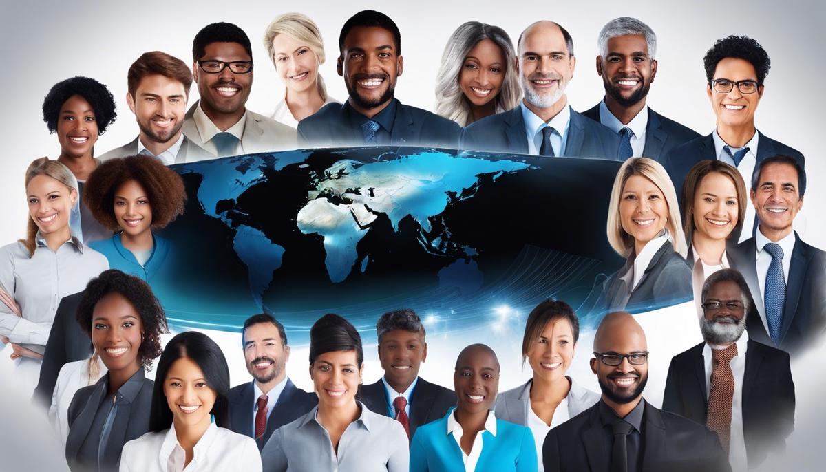 Image illustrating a diverse group of people connected through virtual communication, representing the challenges faced in global virtual communication.