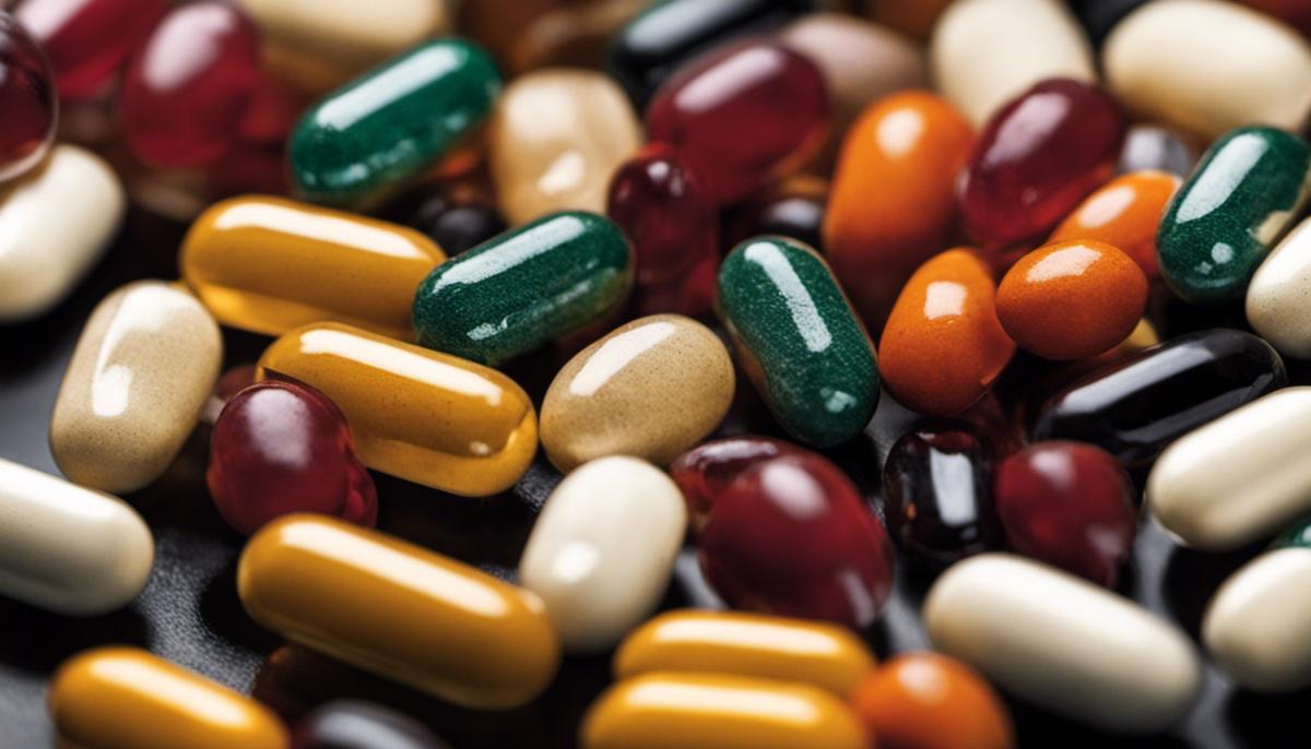 A close-up image of various vitamins in pill form, representing vitamin supplements.