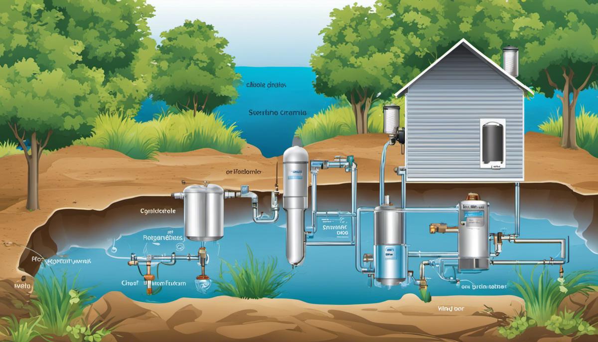 A diagram illustrating the process of water filtration