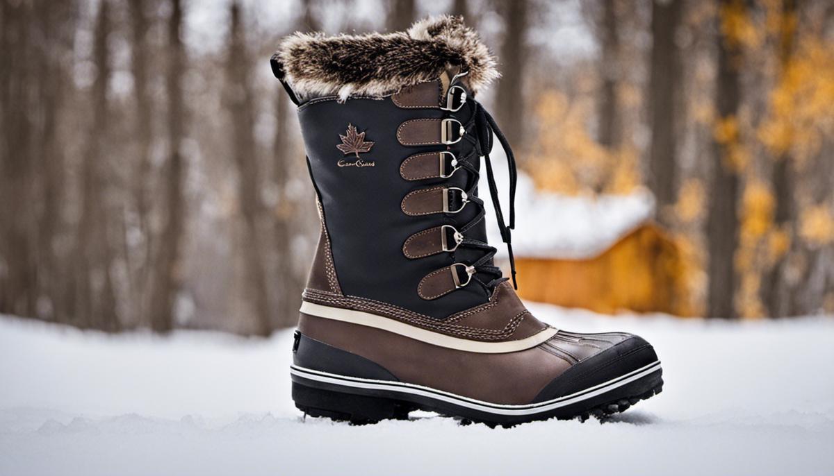 A pair of winter boots covered in snow, ready to brave the harsh Canadian winters